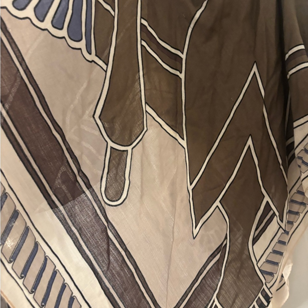 Tory Burch Cream and Blue Wool Scarf - Picture 2 of 4